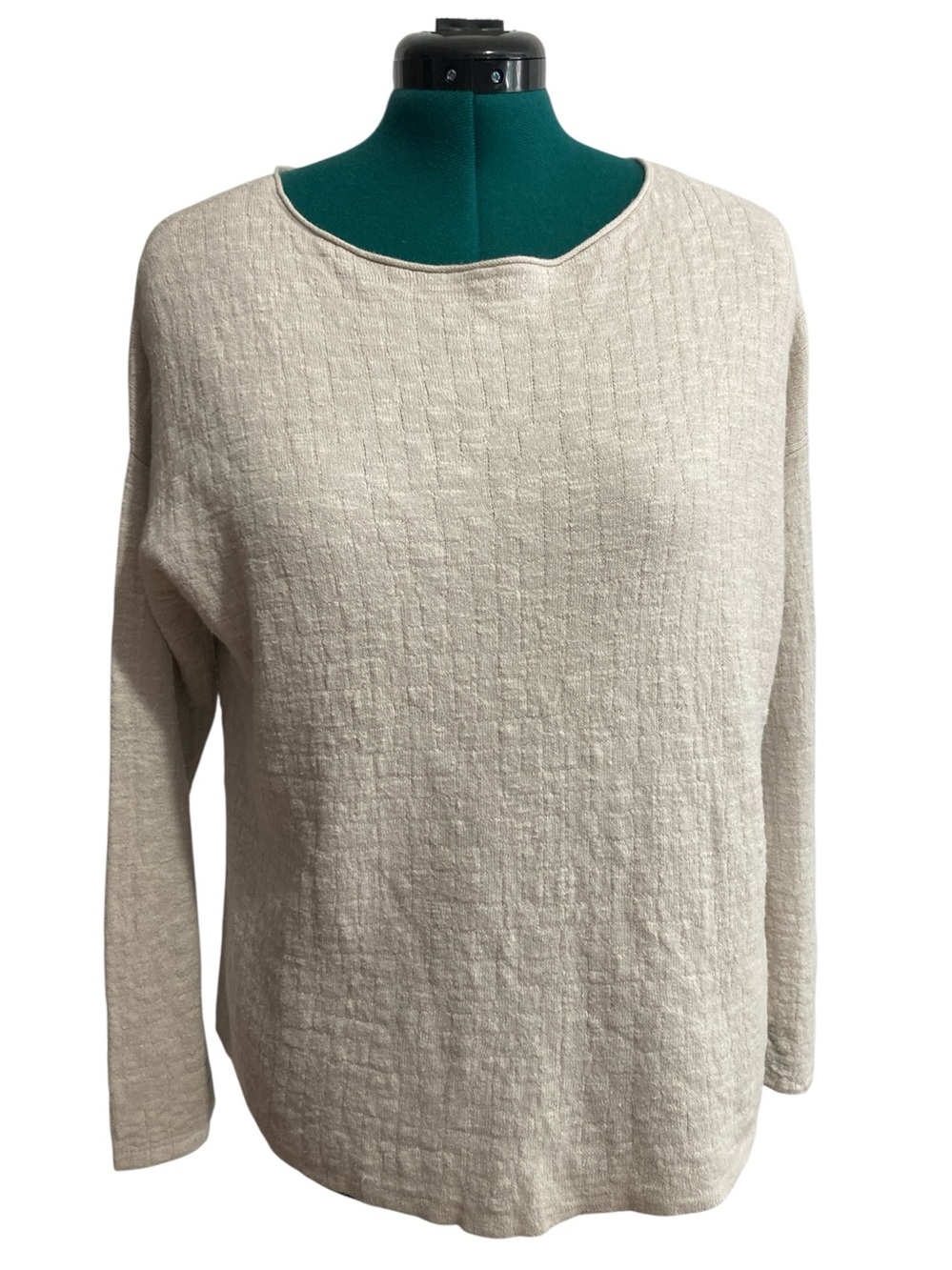 Eileen Fisher Embossed Texture Long Sleeve Crewneck Sweater